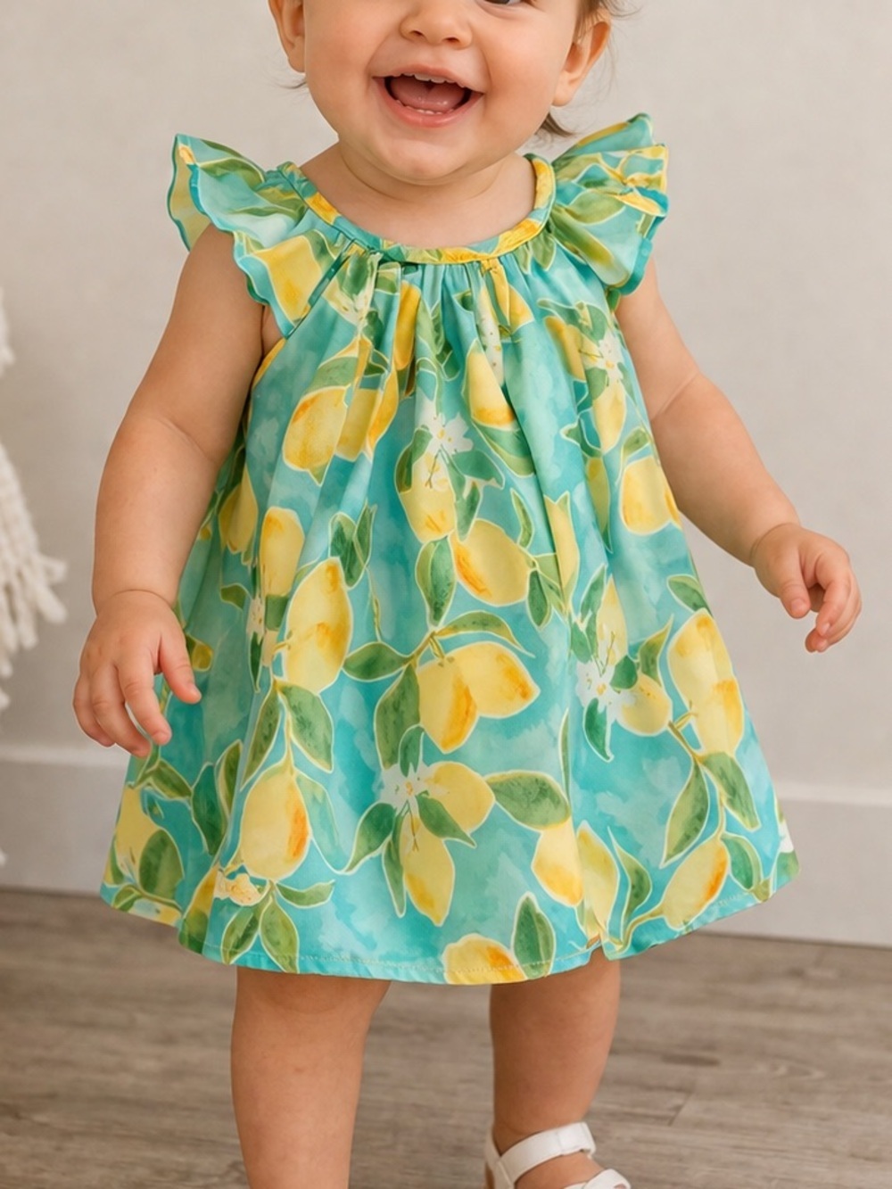 Nanette Lepore Girls Lemon Print Chiffon Baby Dress